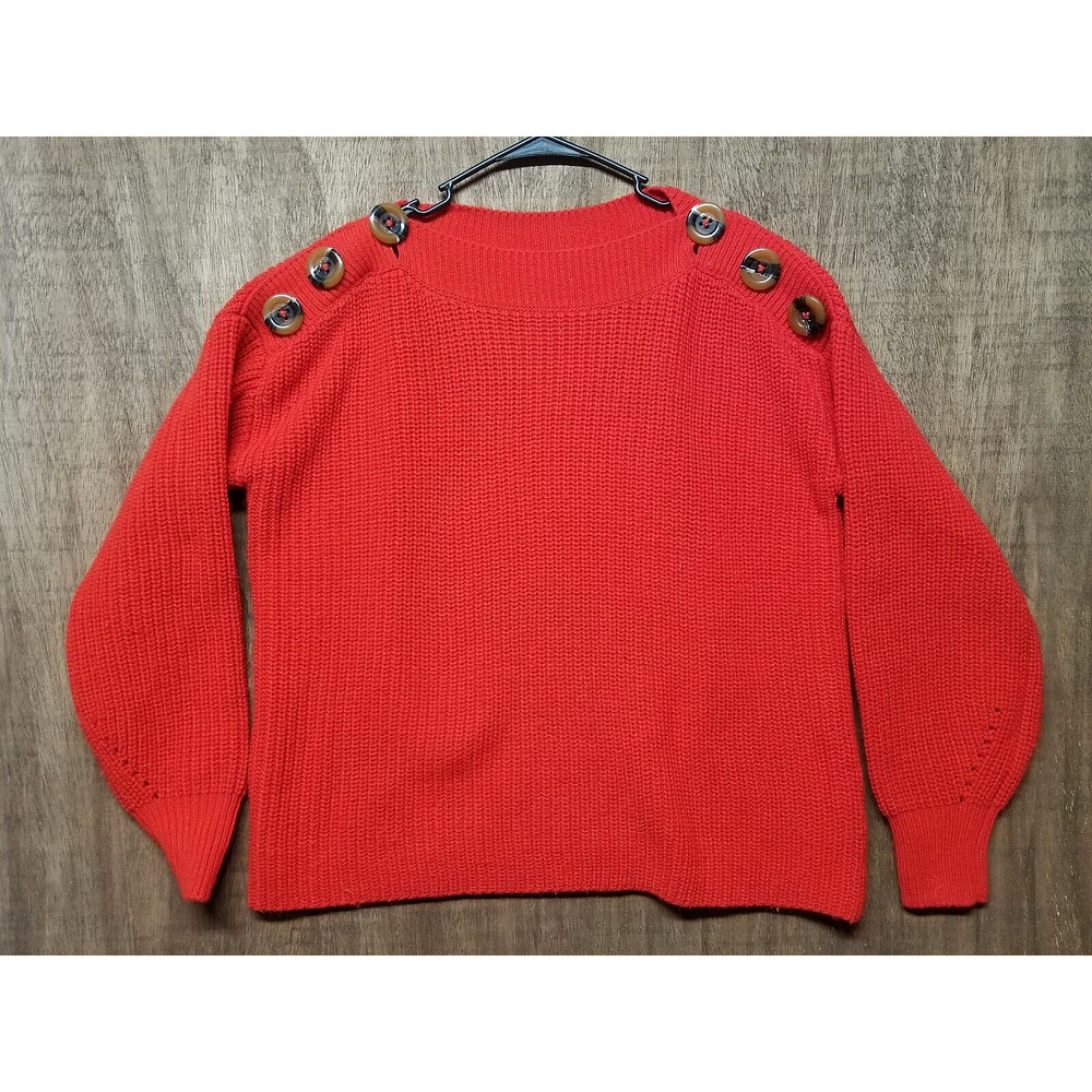 Philosophy Wmns Size M Sweater Long Sleeve Button Detail Oversized Pullover Red